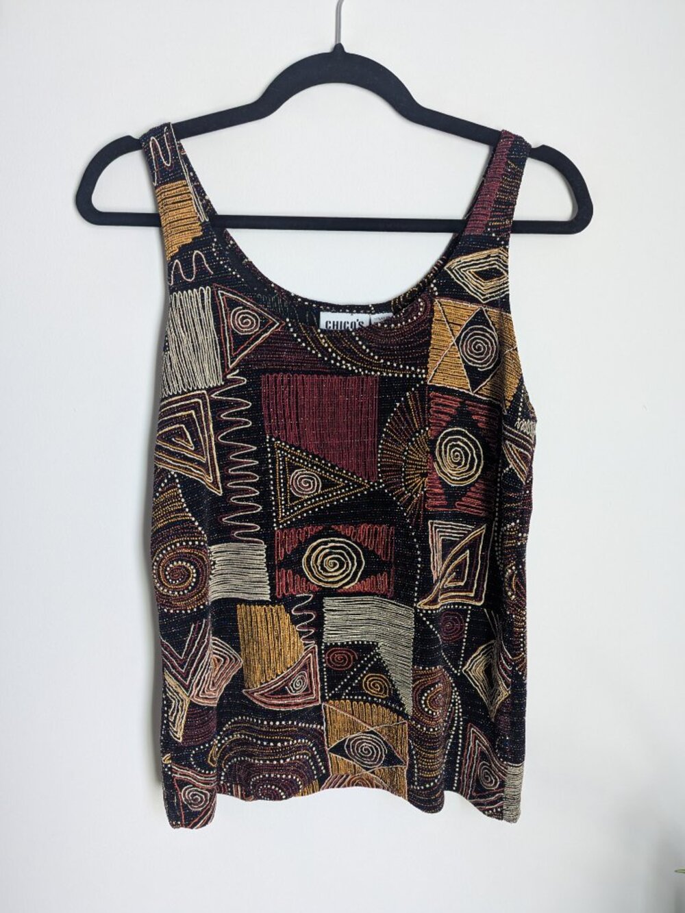 Chico's Vintage Abstract Geometric Tank Top Multicolor Metallic Size 8-10